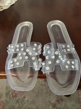 Chinese Laundry Clear Slide Sandals with Rhinestone Accents - Women